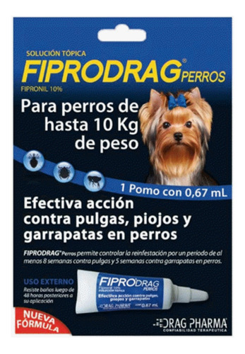 Pipeta Fiprodrag Antipulga Perros Hasta 10 Kg 0,67 Ml