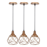 3 Lustre Pendente Aramado Esfera Balonê Sala Cozinha Cor Cobre Rose Gold