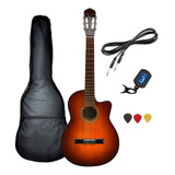 Guitarra Electro Criolla Superior Con Corte Funda Afinador