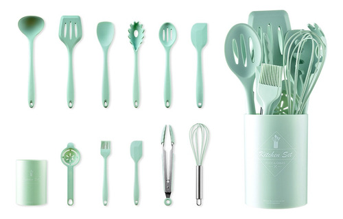 Kit Utensílios Silicone Cozinha 12 Peças Cabo Inox Jogo Pçs