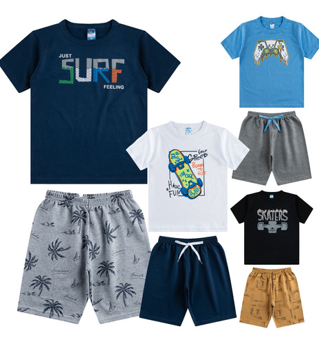 Kit 8 Peças Roupa Juvenil Masculino 4 Camisas + 4 Shorts