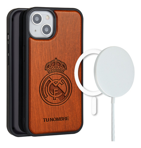 Funda Para iPhone Magsafe Real Madrid Madera Grabada Nombre