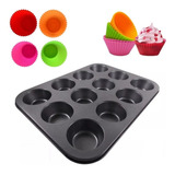 1 Forma De Cupcake 12 Cavidades + 12 Forminha Silicone Linda