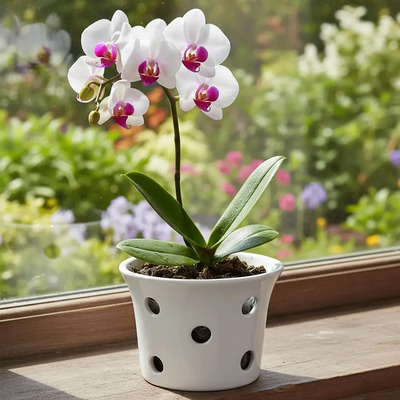Maceta Especial Para Orquídeas Mini Cerámica Calada Agujeros Color Blanco Campana Calada Chica | Meses sin interés