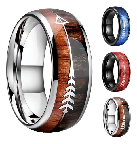 Anel Flecha Madeira 8mm Aço Tungstênio Masculino Feminino Mc