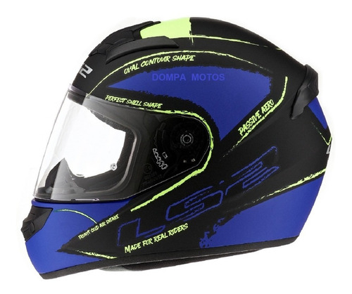 Casco Ls2 352 Integral Brush Negro Mate Azul Ama Fluo Dompa 