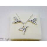 Dije Y Aretes De Colibri Plata Ley .925 Incluye Cadena