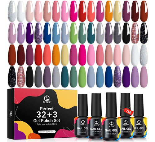 Mefa Juego De 35 Esmaltes De Unas De Gel, 32 Colores, Colecc