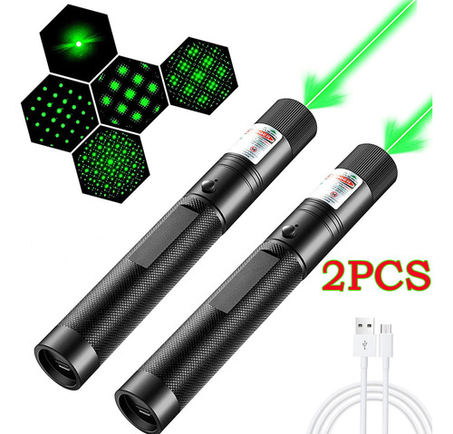 2 Unidades De Lanterna Tática Usb Green Laser Pointer 5000mw