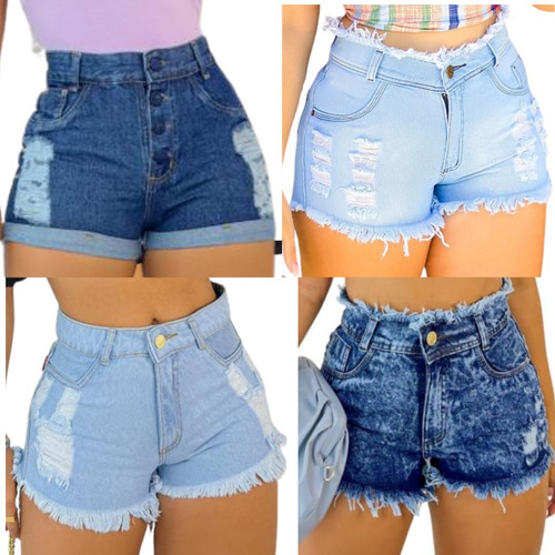 Kit 4 Short Bermuda Jeans Feminino Levanta Bumbum Jenas Luxo