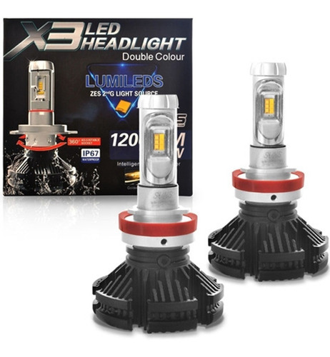 Kit 2 Lâmpada Ultra Led H4  2 Cores 3000k 6500k 12000l 50w