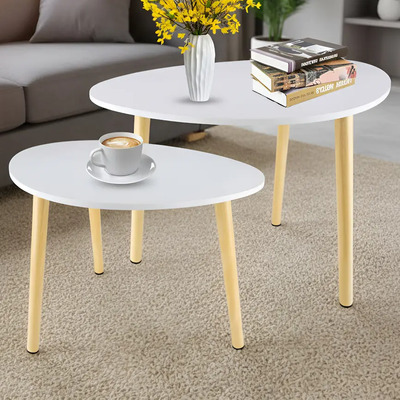 Knwell Set 2 De Mesas De Centro Y Auxiliar Para Sala O Dormitorio,mesa lateral de estilo moderno y minimalista, juego de 2 en 1 de mesas de café (grande y pequeña), altura: 50 cm y 40 cm Blanco | Meses sin interés