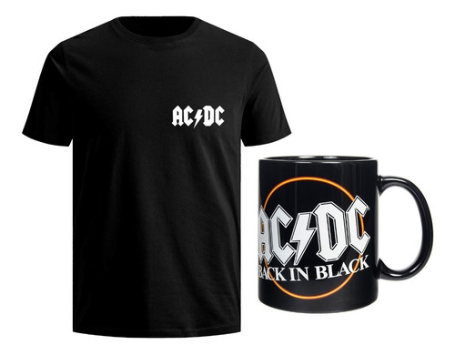 Camiseta Rock Combo Mas Vaso Mug Negro  11oz/ Personalizable