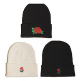 Gorros De Punto Cálidos Bordados Con Rosas Para Mujer, 3 Uds