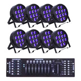 Kit 8 Canhao Refletor 12 Leds 18w Rgbw Uv + Mesa Dmx