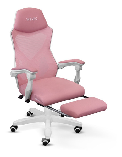 Cadeira Gamer Escritório Com Inclinação Branca Com Rosa