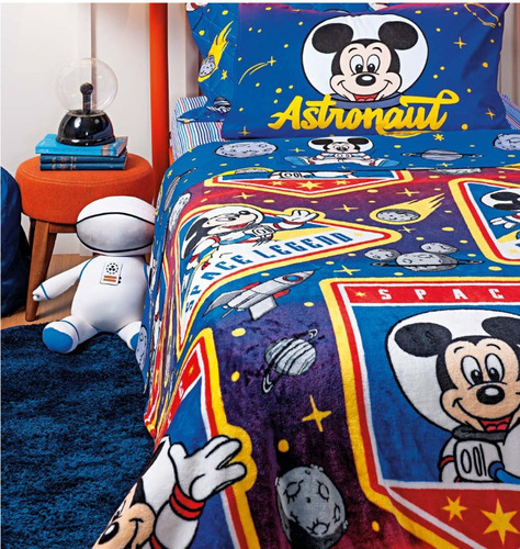 Manta Disney© Casal Mickey Astronauta Hipoalergênica 01 Un