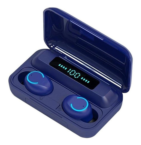 Fone De Ouvido In-ear Sem Fio Vohz Bluetooth Connect F9-5 Azul-escuro Com Luz Led