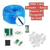 Kit 200m Cabo Rede + Testador Cabos + Bateria+ 50 Plugs Rj45