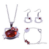 Set Conjunto De Collar Aretes Y Pulsera De Hello Kitty  