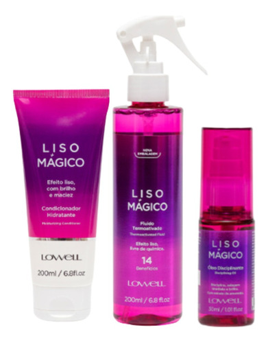 Kit Liso Mágico Lowell Condicionador Fluido E Óleo