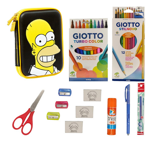 Kit Cartuchera Eva Doble Los Simpsons Lapiz Giotto Mooving