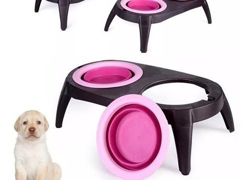 Plato Doble Mascota Plástico Para Perro Plegable