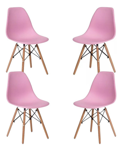 Kit Quatro Cadeiras Eames Para Escritório C/ Nicho Cor Rosa 