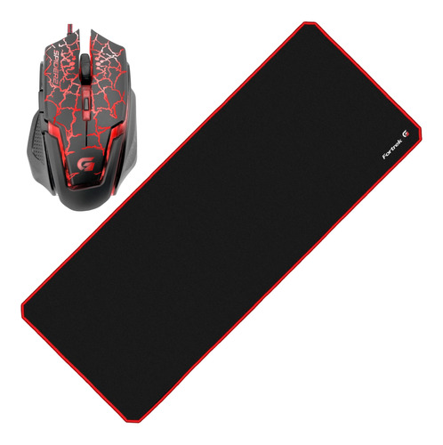 Kit Mouse Gamer + Mouse Pad 80x30cm Emborrachado Vermelho
