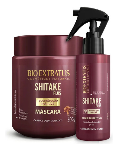 Kit Shitake Bio Extratus (500g) Máscara E Elixir Nutritivo