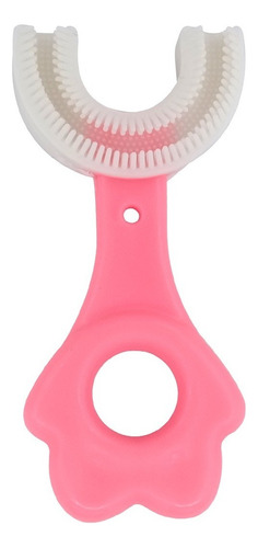 Escova De Dentes Infantil Forma U Silicone Limpeza 360 Graus Cor Rosa