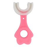 Escova De Dentes Infantil Forma U Silicone Limpeza 360 Graus Cor Rosa