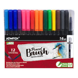 Kit 16 Canetas Newpen Pincel Brush Cores 12 Cores