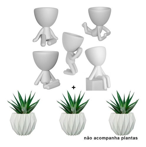 Kit 5 Vasos Bob + 3 Vasos Origamis Para Plantas E Suculentas