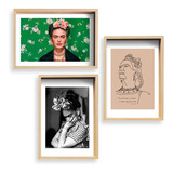 Cuadros Decorativos Tríptico Frida Kahlo Marco Profundo