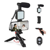 Kit Youtube Vlog Live Tripé Celular Suporte Led Controle Mic