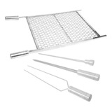 Kit Grelha Moeda 70x50 Inox E Espetos Espada, Duplo, Coraça