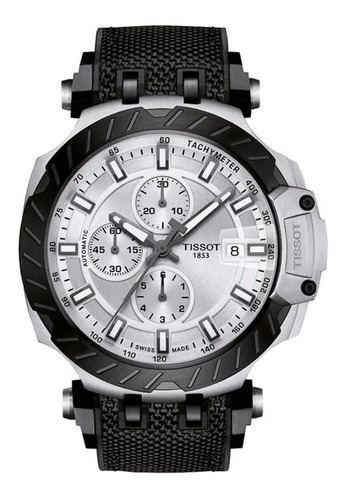 Reloj Tissot Hombre T-race Automat Chrono T115.427.27.031.00 Color Del Fondo Plateado Color De La Malla Negro Color Del Bisel Negro