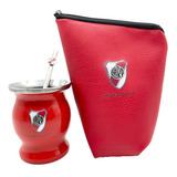 Mate Acero Inoxidable River Plate C/ Funda Roja Con Grabado