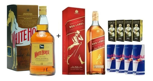 Whisky Red Label 1l + Cavalo Branco + 4 Red Bull + 4 Coco) 