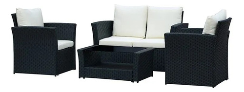 Set Juego De Living Rattan Jardin Exterior 4 Piezas Premium