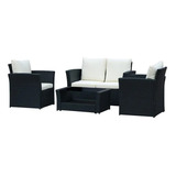 Set Juego De Living Rattan Jardin Exterior 4 Piezas Premium