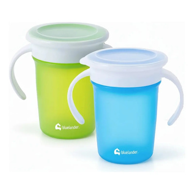 Vaso Entrenador Para Bebés 360 Antiderrames 280 Ml 2 Piezas Color Azul\u002FVerde | Meses sin interés