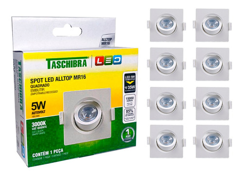 Kit 10 Spot Led Embutir Quadrado Direcionável Mr16 5w 3000k Cor Branco Cor Da Luz Branco Quente 110/220v