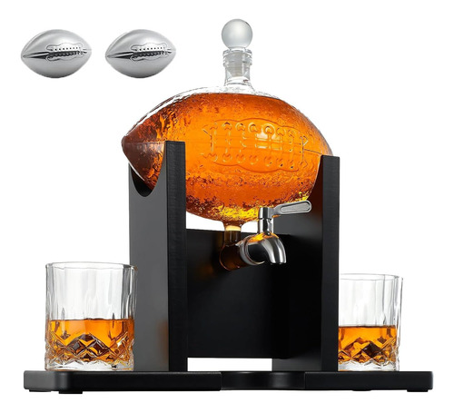 Football Whiskey Decanter Set With 2 Glasses & Football C...