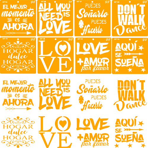 Stencil Plantilla Frases 15x15cm 8 Plantillas Deco Stencils