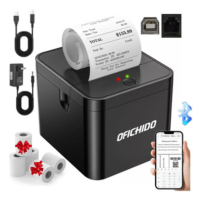 OFICHIDO® Bluetooth Impresora Térmica,58mm Impresora de Tickets, Impresor con Bluetooth Y USB, Mini Impresora Portátil Compatible con IOS\u002FAndroid\u002FWindows Impresora Tickets con 5 Rollos, | Envío gratis