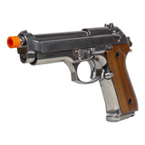 Pistola Airsoft Gbb M92 Chrome Metal Madeira Blowback - Src