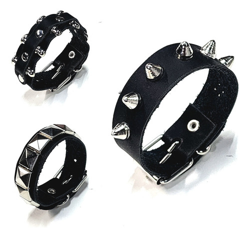 Pulsera De Piel Gruesa Con Estoperoles Rock Punk Kawaii