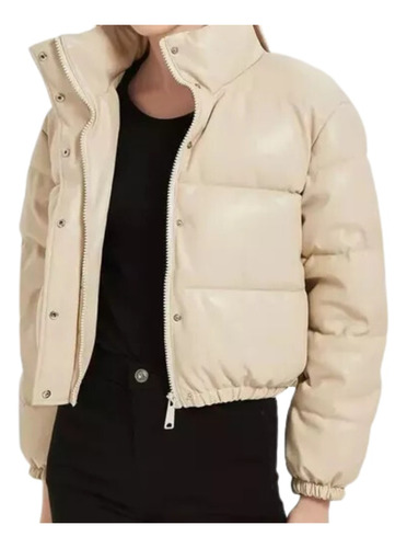 Jaqueta Feminina Puffer Couro Acolchoada Forrada Curta Frio